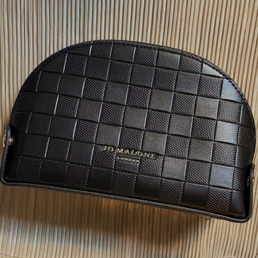 Jo Malone Signature Black Checkerboard Faux Leather Cosmetic Bag Makeup Pouch